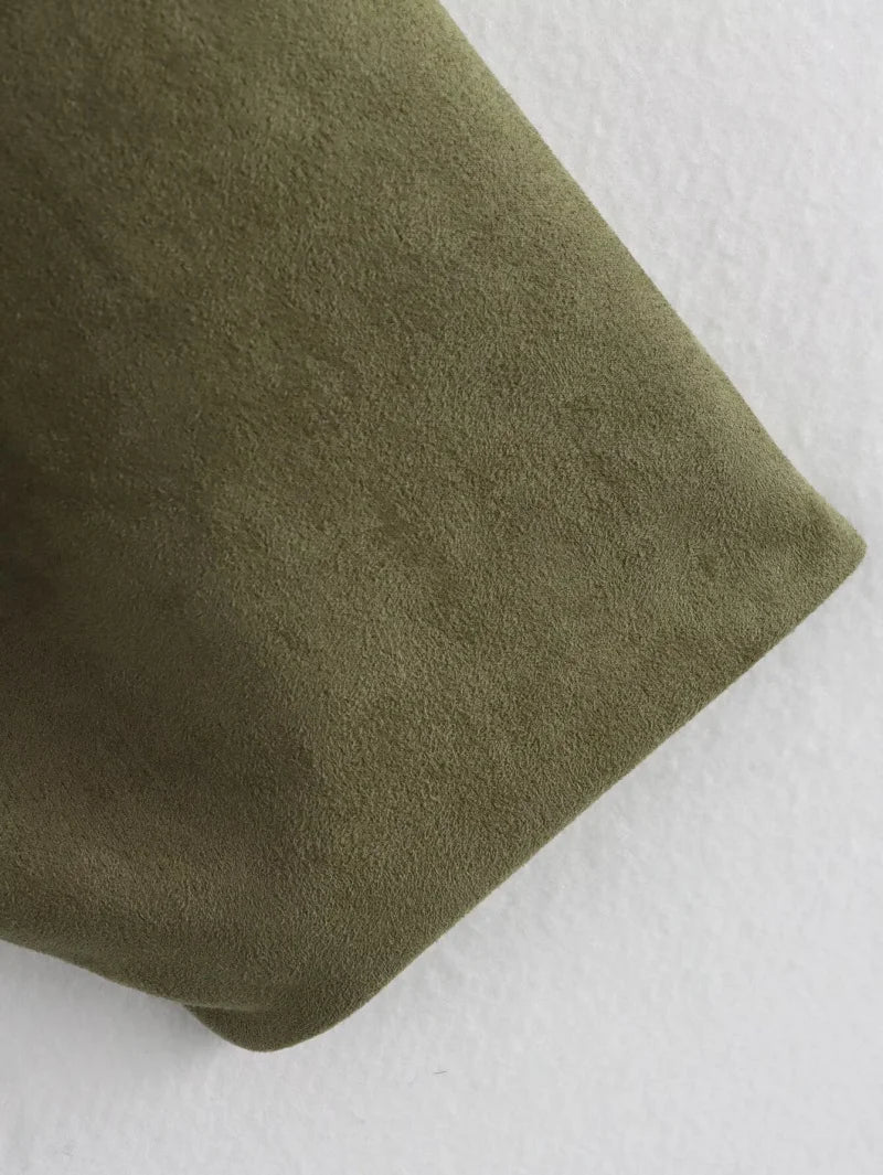 Women’s Suede Bomber Jacket – Loose Fit, Lapel Collar, Casual Spring & Autumn Coat