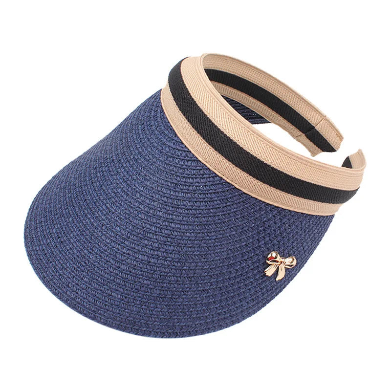 Summer Straw Sun Visor Hat – Adjustable Bowknot Design, Perfect for Beach & Casual Wear