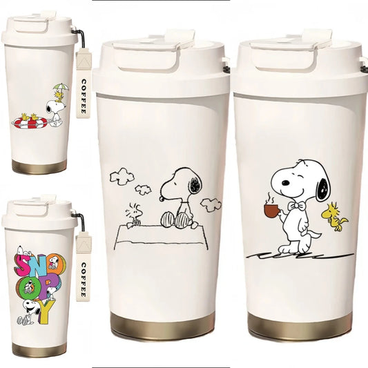 500ml Snoopy Thermos Bottle with Straw – Cute Cartoon Insulated Cup for Coffee, Tea & Milk