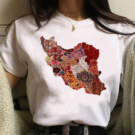Persian Iran Map Women’s T-Shirt – Golden Calligraphy Design