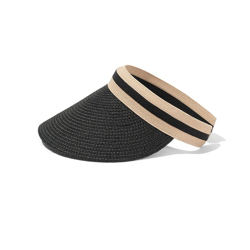 Summer Straw Sun Visor Hat – Adjustable Bowknot Design, Perfect for Beach & Casual Wear