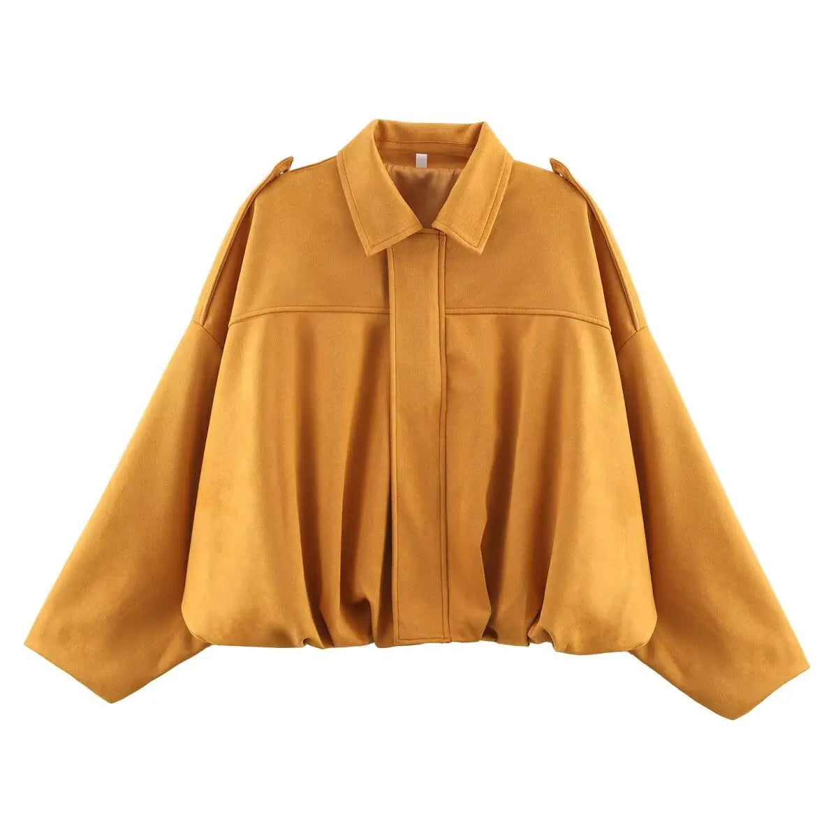 Women’s Suede Bomber Jacket – Loose Fit, Lapel Collar, Casual Spring & Autumn Coat