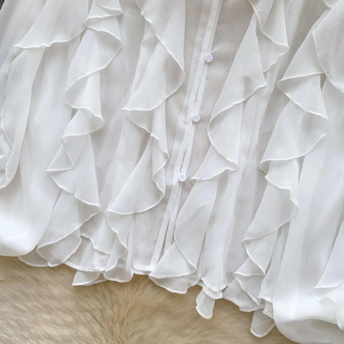 Women’s Semi-Sheer Blouse – Casual Fairy Style, Long Sleeve Top