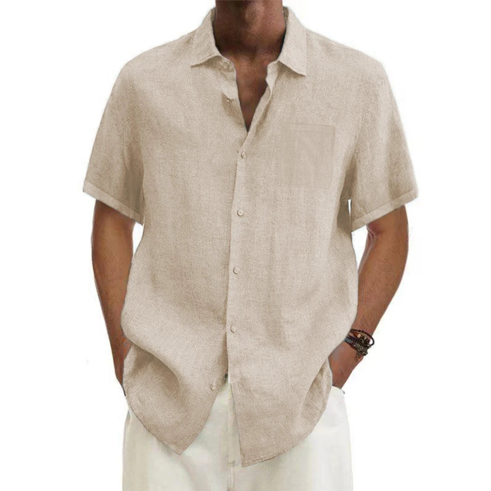Men’s Cotton Linen Short Sleeve Shirt – Lightweight Summer Casual Button-Up | Breathable Beach & Vacation Style