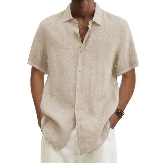 Men’s Cotton Linen Short Sleeve Shirt – Lightweight Summer Casual Button-Up | Breathable Beach & Vacation Style