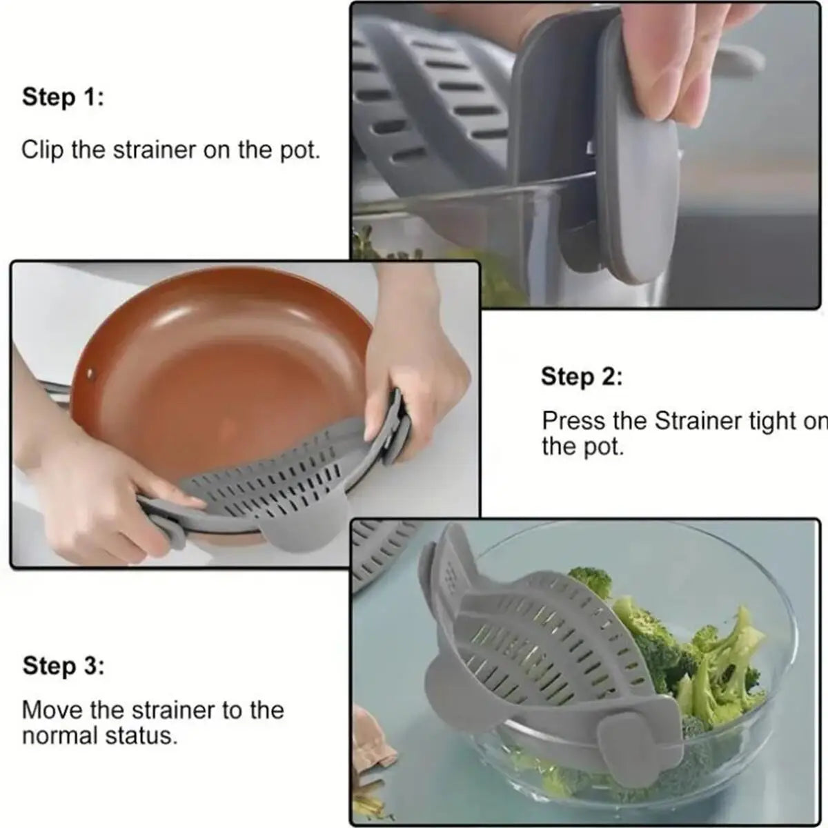 Adjustable Clip-On Pot Strainer – Kitchen Essential