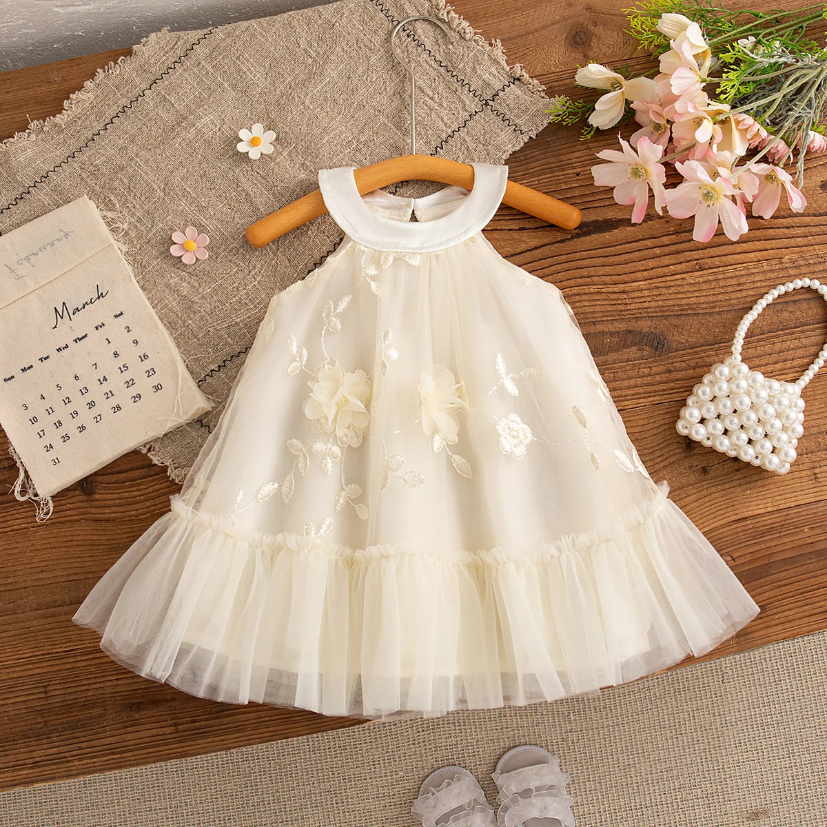 Baby Girl Summer Dress – Sleeveless Floral Mesh Dress