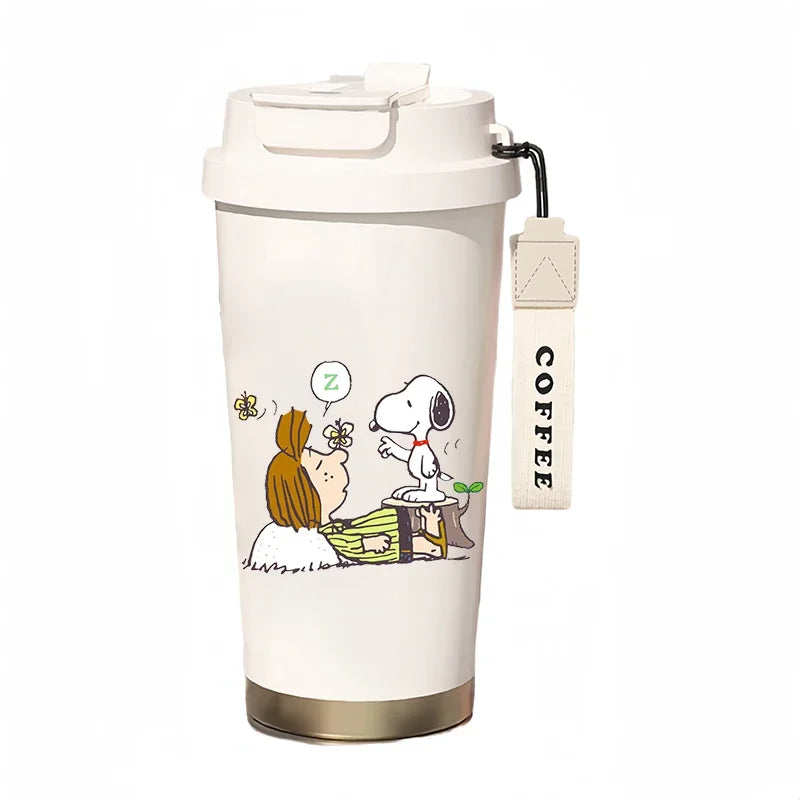 500ml Snoopy Thermos Bottle with Straw – Cute Cartoon Insulated Cup for Coffee, Tea & Milk