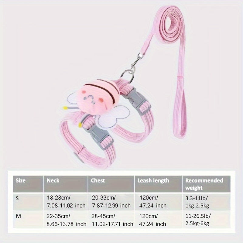 1pc Cute Cat Traction Leash, Adjustable Chest And Back Straps For Walking Pets, Pet Outdoor Traveling Supplies