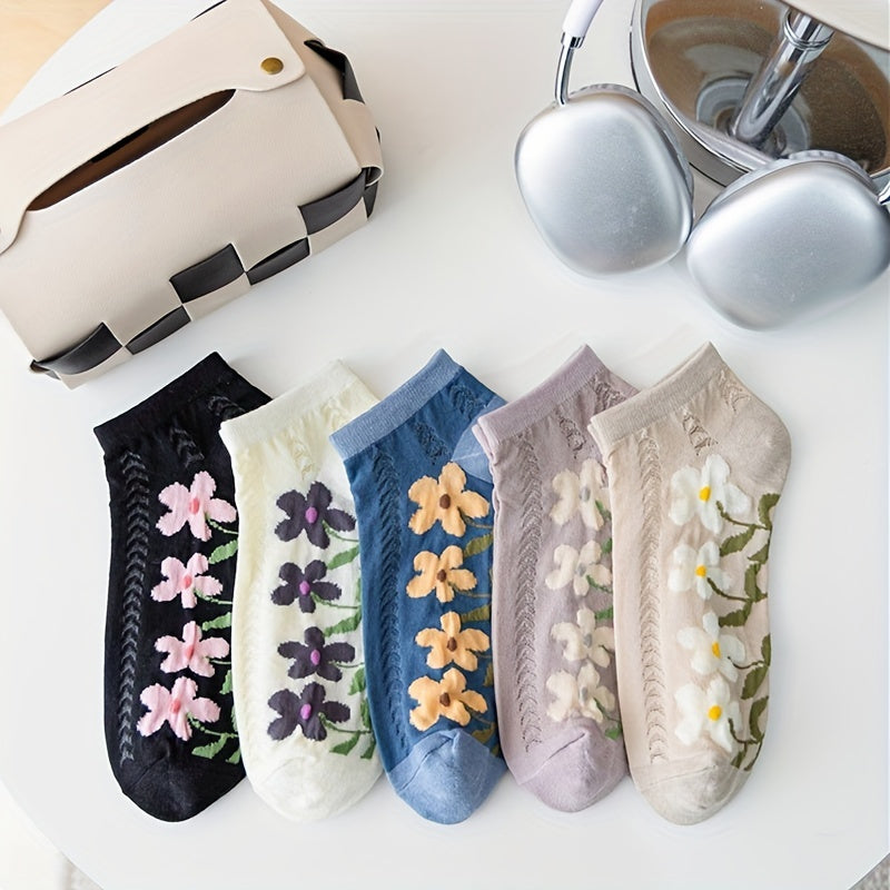 5 Pairs of Cozy Vintage Socks – Japanese Floral Charm for Your Everyday Style