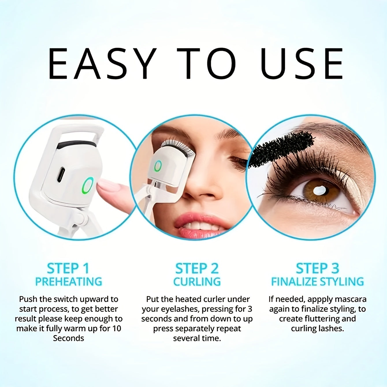 Electric Heated Eyelash Curler – Long-Lasting Curl, Safe & Portable