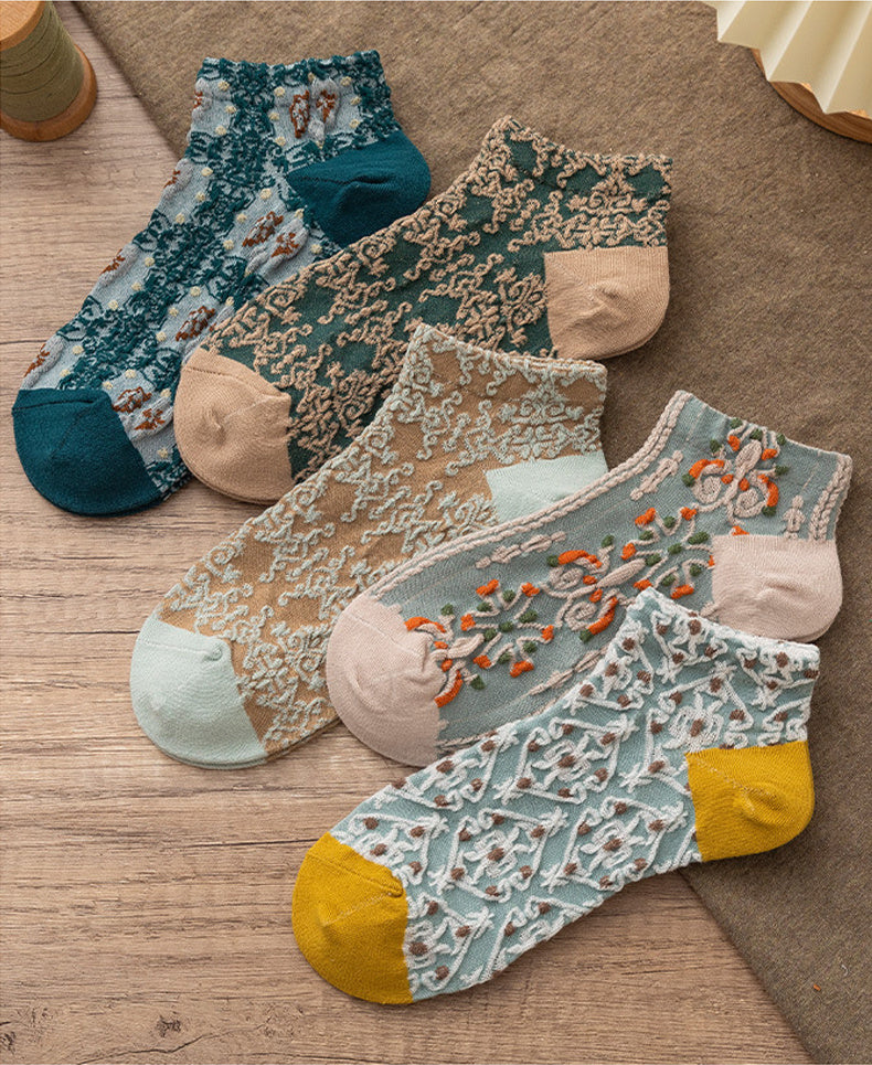 5 Pairs of Cozy Vintage Socks – Japanese Floral Charm for Your Everyday Style
