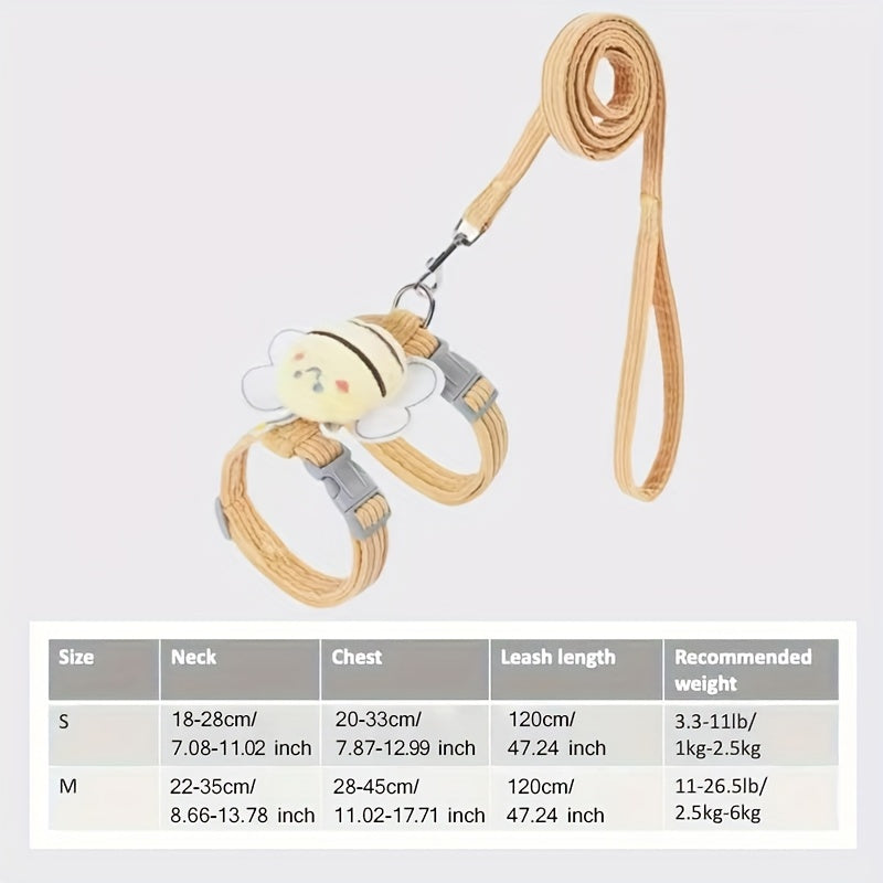 1pc Cute Cat Traction Leash, Adjustable Chest And Back Straps For Walking Pets, Pet Outdoor Traveling Supplies