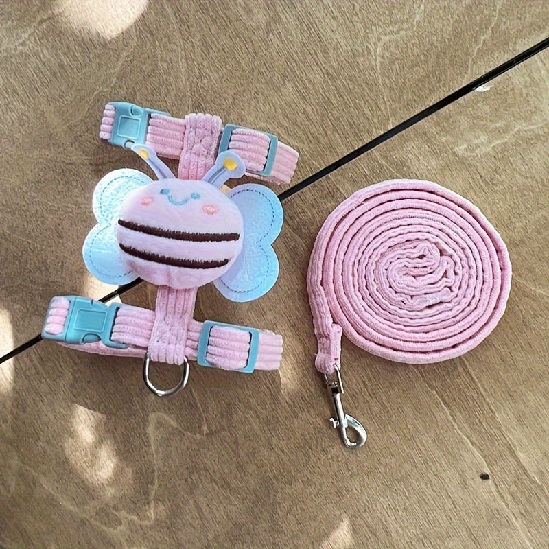 1pc Cute Cat Traction Leash, Adjustable Chest And Back Straps For Walking Pets, Pet Outdoor Traveling Supplies