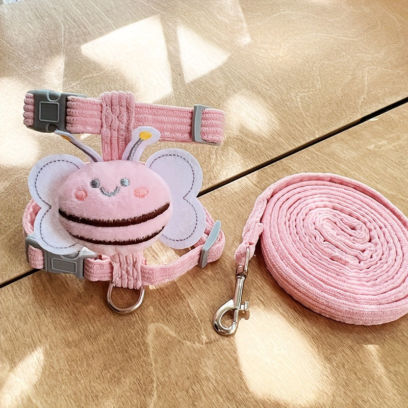 1pc Cute Cat Traction Leash, Adjustable Chest And Back Straps For Walking Pets, Pet Outdoor Traveling Supplies