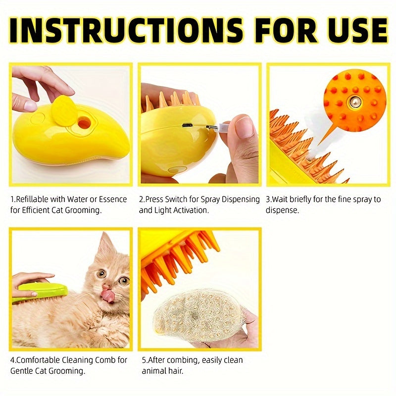 3-in-1 Cat Grooming Brush – Self-Cleaning & Massaging Tool