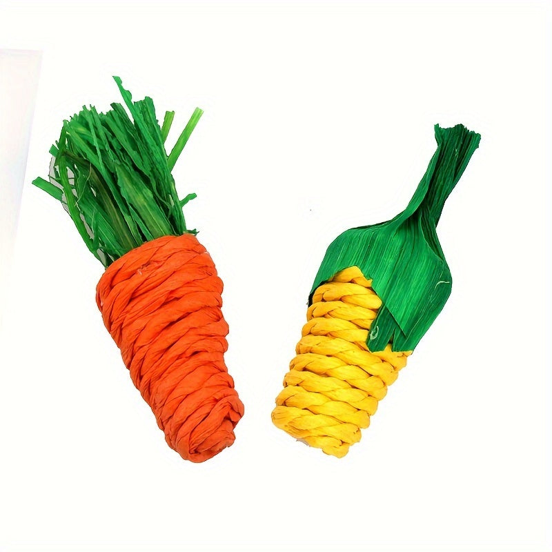 Fabric Teething Toys for Small Pets – Handmade Paper Rope Carrot & Corn-Shaped Chew Toys for Hamsters, Chinchillas, Guinea Pigs – Durable Boredom Relief Small Animal Play Snacks